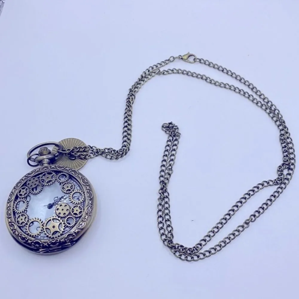 Working! Unisex Steampunk Gear Pocket Watch